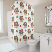 Paard met feestkrans en vrolijk kerstteken douchegordijn (In situ)