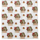 Paard met feestkrans en vrolijk kerstteken douchegordijn (Voorkant)