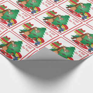 Paard met geschenken en paardenkoeienafval cadeaupapier