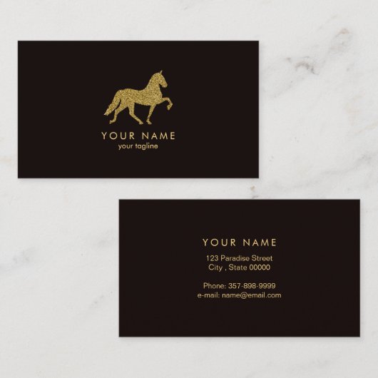 Paard met Golden Glitter | Paardentrainer Visitekaartje (Voorkant / Achterkant)