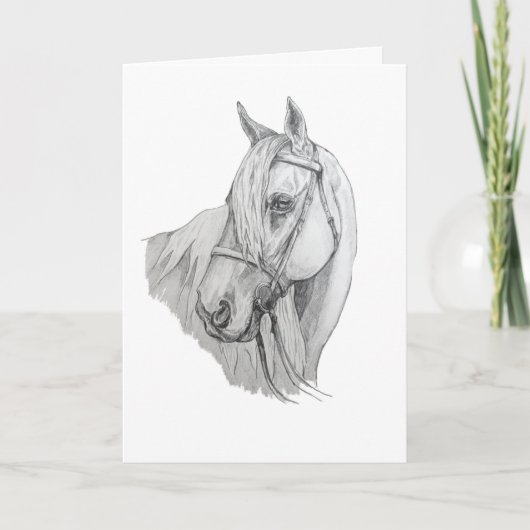 Paard met golvende manen Potloodportret blanco Kaart (Voorkant)
