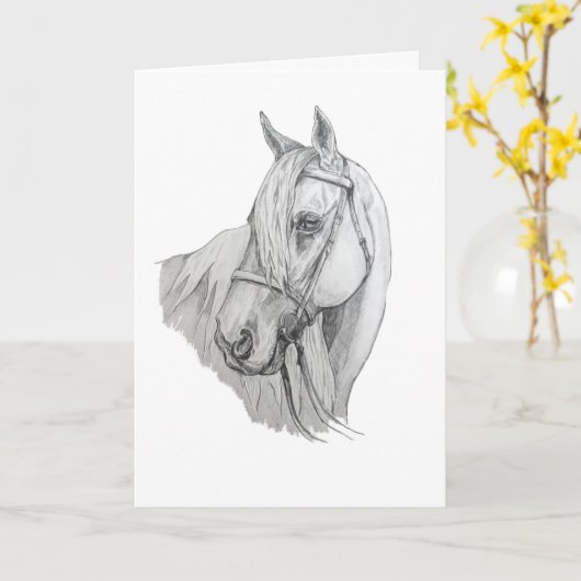 Paard met golvende manen Potloodportret blanco Kaart (Gele Bloem)