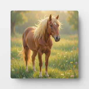 Paard Met Gouden Manen In Bloemenweide Fotoplaat