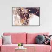 PAARD MET HARNAS. BRUIN PAARD HOOFD ILLUSTRATIE CANVAS AFDRUK (Insitu (Woonkamer))