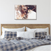 PAARD MET HARNAS. BRUIN PAARD HOOFD ILLUSTRATIE CANVAS AFDRUK (Insitu (Slaapkamer))