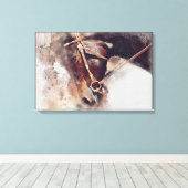 PAARD MET HARNAS. BRUIN PAARD HOOFD ILLUSTRATIE CANVAS AFDRUK (Insitu (Houten vloer))