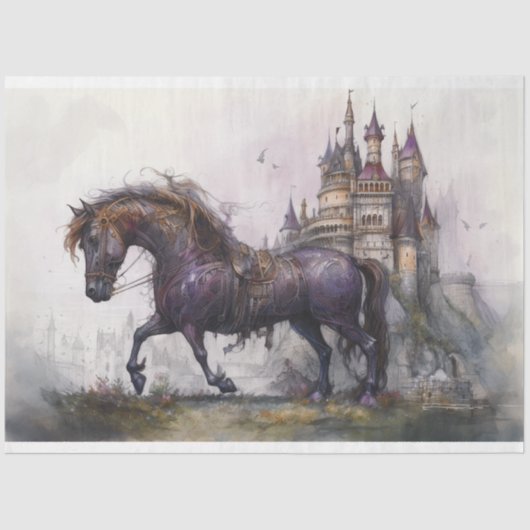 Paard met kasteel Steampunk 2 Decoupage papier (Voorkant)
