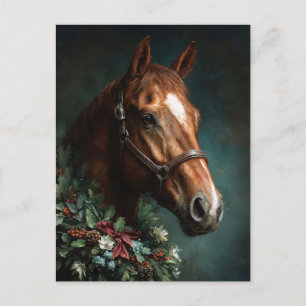 Paard met Kerstkrans en Rode Lint Briefkaart