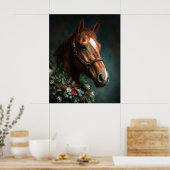 Paard met Kerstkrans en Rode Lint Poster (Keuken)