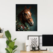 Paard met Kerstkrans en Rode Lint Poster (Thuiskantoor)