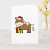 Paard met kerstman hoed & cadeaus kaart (Gele Bloem)