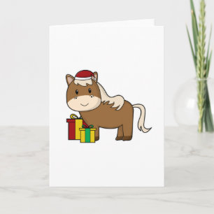 Paard met kerstmuts & cadeaus kaart