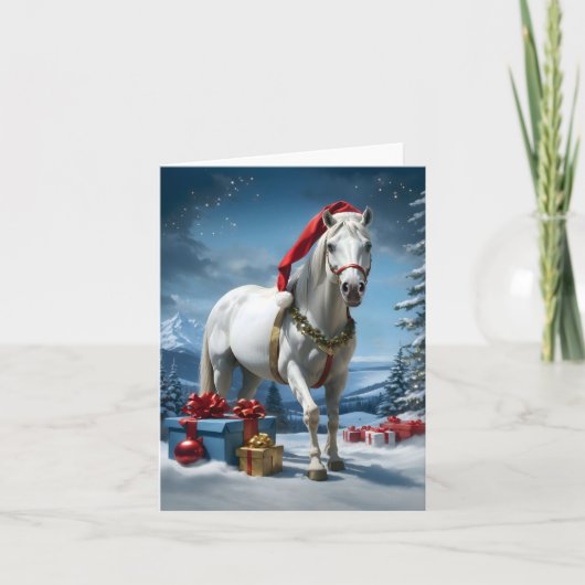 Paard met kerstmuts en kerstcadeaus bedankkaart (Voorkant)