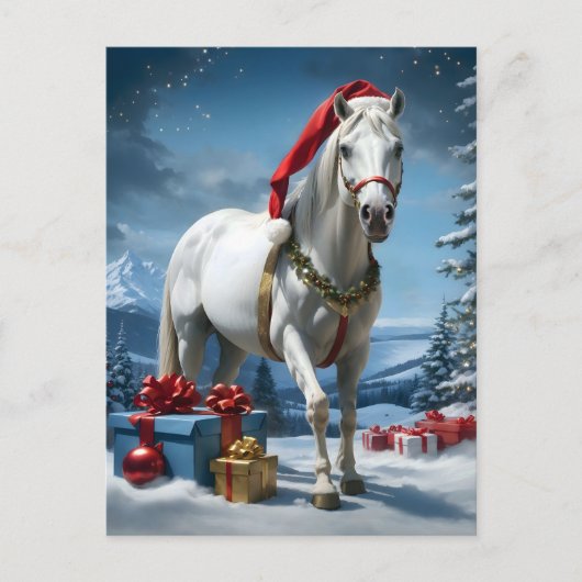 Paard met kerstmuts en kerstcadeaus briefkaart (Voorkant)