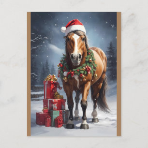 Paard met kerstmuts en kerstcadeaus briefkaart