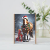 Paard met kerstmuts en kerstcadeaus briefkaart (Staand voorkant)