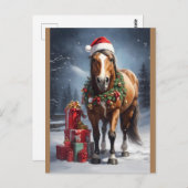 Paard met kerstmuts en kerstcadeaus briefkaart (Voorkant / Achterkant)