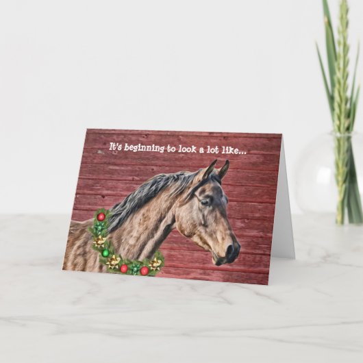 Paard met krans Kerst Kaart (Voorkant)