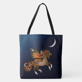 Paard met Monarch vlindervleugels en maan Tote Bag