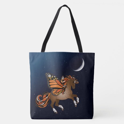 Paard met Monarch vlindervleugels en maan Tote Bag (Voorkant)