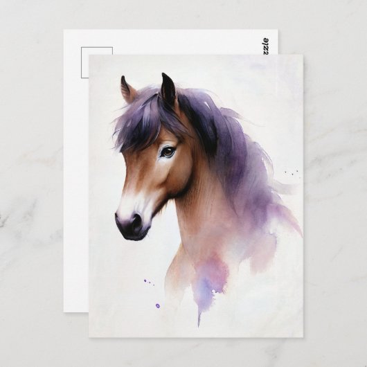 Paard met Paarse manen Waterverf Briefkaart (Voorkant / Achterkant)