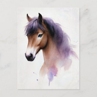 Paard met Paarse manen Waterverf Briefkaart