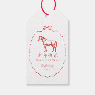 Paard met rode strik Chinees Nieuwjaar Cadeaulabel