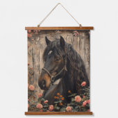 Paard met roze bloemen Decoupage Hangend Wandkleed (Voorkant)