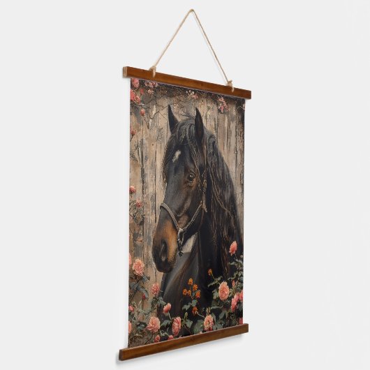 Paard met roze bloemen Decoupage Hangend Wandkleed (Gebogen)