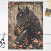 Paard met roze bloemen Decoupage Tissuepapier