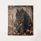 Paard met roze bloemen Decoupage Wandkleed (Voorkant)