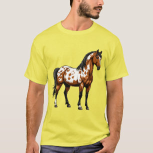 Paard met vette vacht staat in een grasveld t-shirt