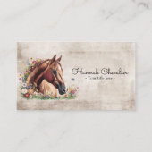 Paard met wilde bloem, land ruitersport visitekaartje (Achterkant)