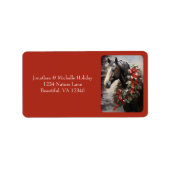 Paard met Winter Krans Kerstmis Adres Etiket (Voorkant)