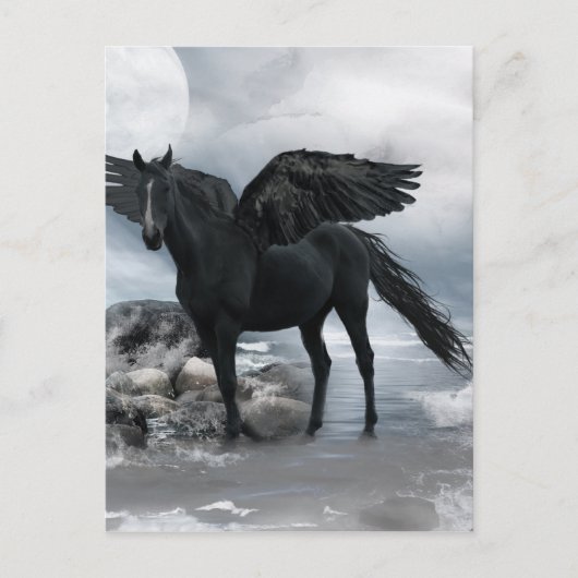 paard met zwarte Pegasus Briefkaart (Voorkant)
