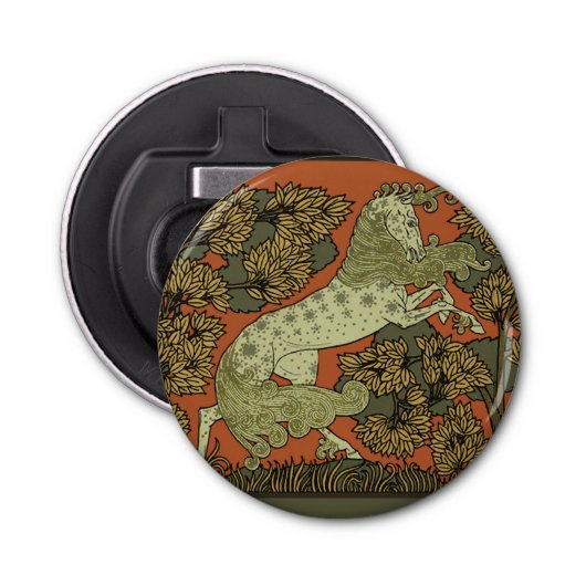 Paard middeleeuwse kunst ambachten Art Nouveau Button Flesopener (Voorkant)