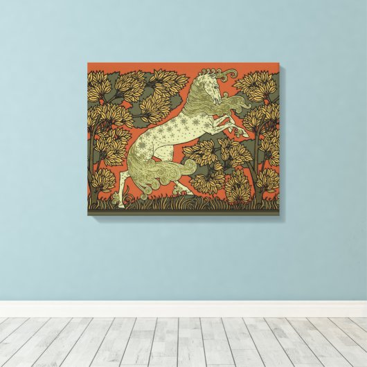 Paard middeleeuwse kunst ambachten Art Nouveau Canvas Afdruk (Insitu (Houten vloer))