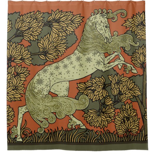 Paard middeleeuwse kunst ambachten Art Nouveau Douchegordijn (Voorkant)