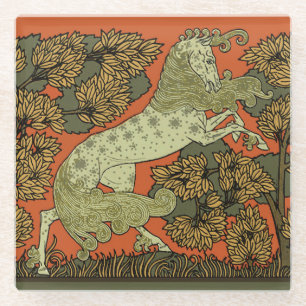 Paard middeleeuwse kunst ambachten Art Nouveau Glazen Onderzetter