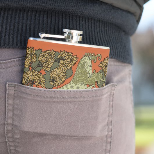 Paard middeleeuwse kunst ambachten Art Nouveau Heupfles (Voorbeeld)