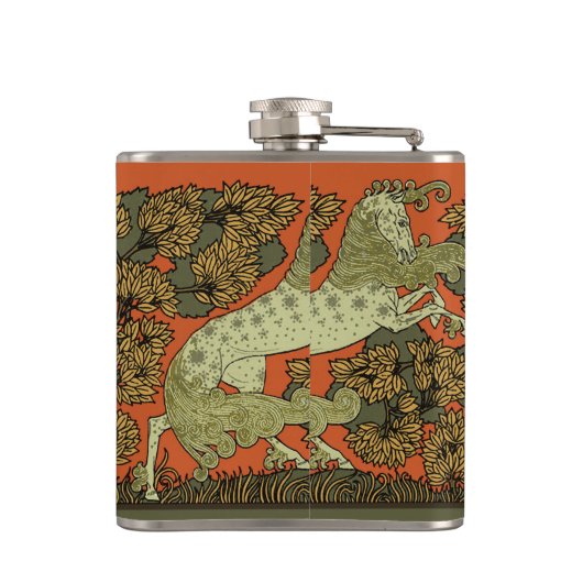 Paard middeleeuwse kunst ambachten Art Nouveau Heupfles (Achterkant)