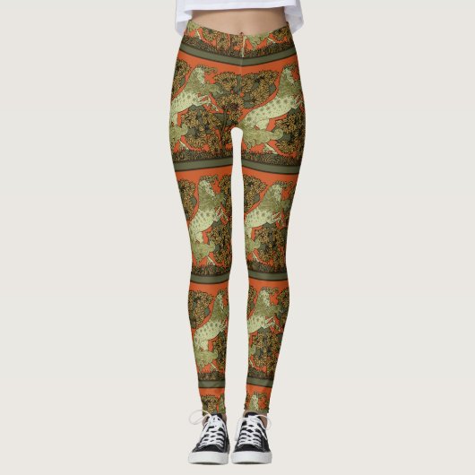Paard middeleeuwse kunst ambachten Art Nouveau Leggings (Voorkant)