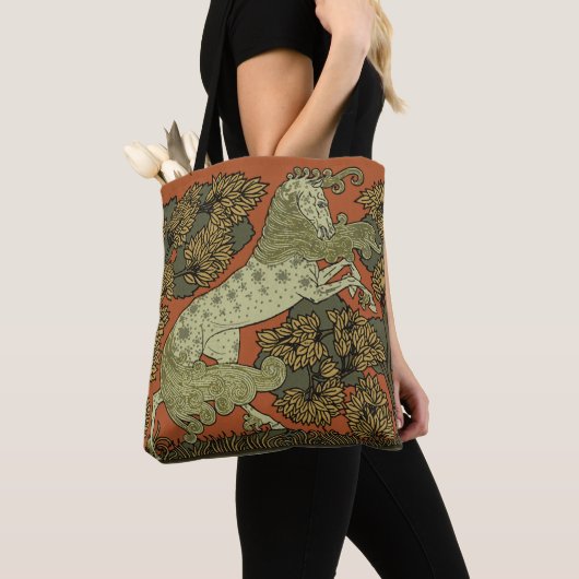 Paard middeleeuwse kunst ambachten Art Nouveau Tote Bag (Dichtbij)