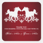 Paard modern silhouet bloemen vierkante sticker (Voorkant)