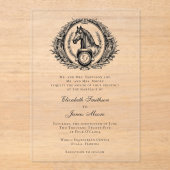 Paard Monogram Elegante Equestriale Trouw Transpar Acryl Uitnodigingen (Voorkant)