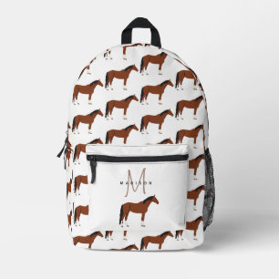 Paard monogram terug naar school bedrukte rugzak