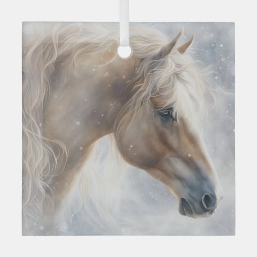 Paard Mooi Palomino in de Sneeuw Kerstmis Glas Ornament (Voorkant)
