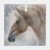 Paard Mooi Palomino in de Sneeuw Kerstmis Glas Ornament (Achterkant)