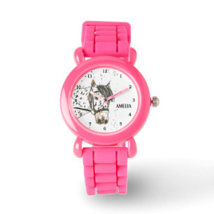 Paard Mooie Meisjes Roze Dier Kinderen Pony Horloge