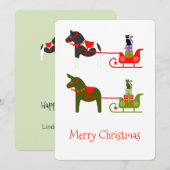 Paard Muilezel Kat slee rit in groen en rood Feestdagenkaart (Voorkant / Achterkant)